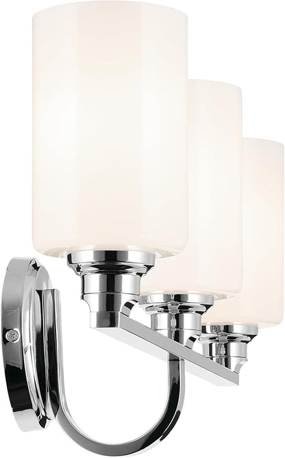 Kichler Gioe 24.25" 3-Light Vanity Light with Opal Glass in Chrome, Damp Rated, for Bathroom, Powder Room, Over a Mirror, (24.25" W x 10.5" H), 55226CH