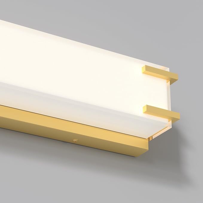 LED Bathroom Light Fixtures Over Mirror 32” Vanity Light with Milky White Lampshade 4000K Daylight Bath Bar (Gold)