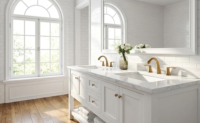 Lava Odoro Valenvoir Champagne Gold Bathroom Faucet for Sink 3 Hole, Gold 8 inch Widespread Bathroom Faucet 2 Handle Bathroom Sink Faucet for Vanity with Drain Assembly Supply line, BF405-CB