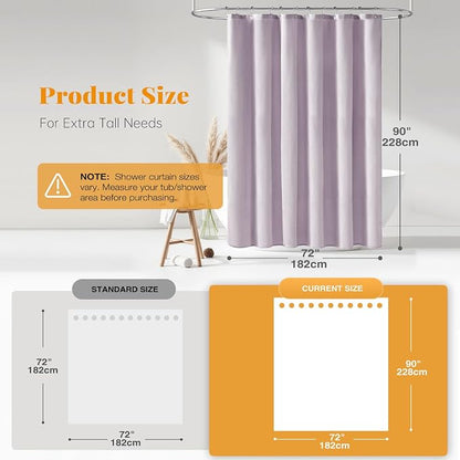 BTTN 72 x9 0 Linen Textured Waterproof Fabric Shower Curtain Set, Lavender | Long Size, 230GSM Polyester, Heavy Duty Cloth, Weighted Hem, 12 Plastic Hooks, Modern Luxury Hotel Style, Machine Washable