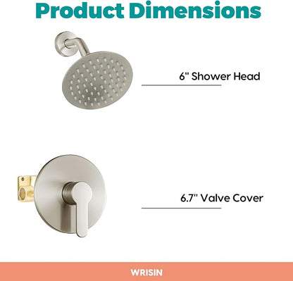 Shower Faucet Set Brushed Nickel, Shower Valve Kit with 6 Inch Showerhead