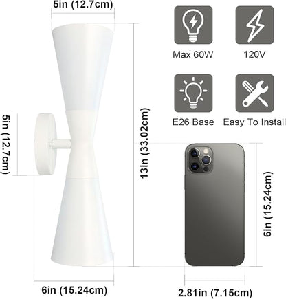Modern Indoor Wall Sconce Up and Down White Wall Sconce Mid Century Indoor Wall Light Fixture Hardwired Wall Mounted Lamp for Living Room Bathroom Bedroom Hallway 13 Inch