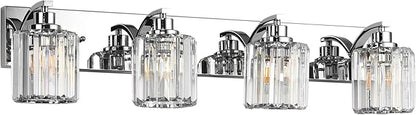 4 Lights Crystal Bathroom Vanity Light Modern Chrome Bathroom Light Fixture Bathroom Lighting Fixtures Over Mirror for Mirror E26 Base
