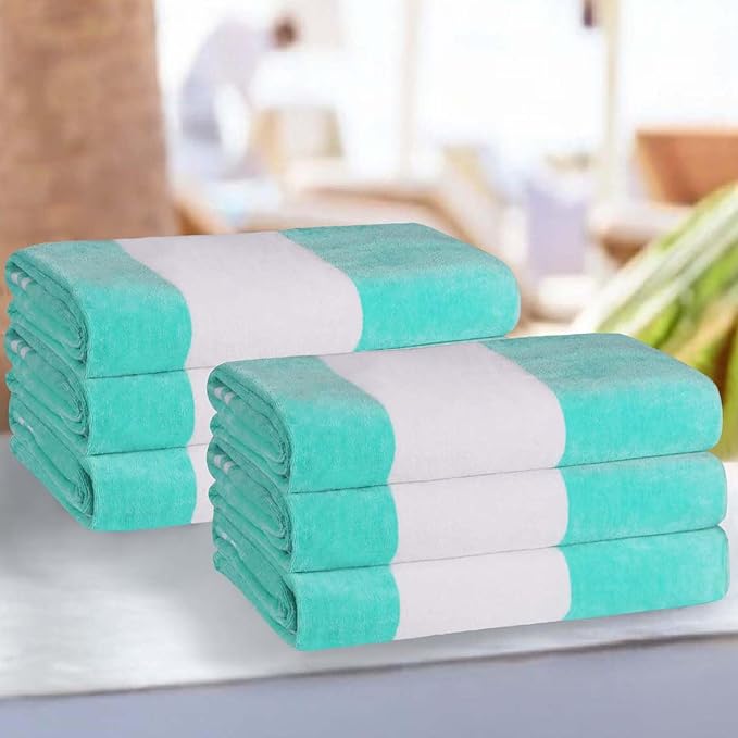 Superior Cotton Striped Beach Towels, Colorful Towels for Adult, Kid, Pool, Swimming, Sand, Travel, Large Oversized, Absorbent, Fast Drying, Bath Basics, Cabana Collection, Set of 6, Mint