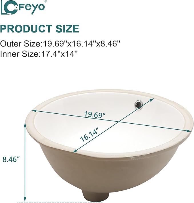 Undermount Oval Bathroom Sink 20''x16'' White Porcelain Ceramic Under Counter Sink for Bathroom Vanity, Small Bathroom Remodel and Replacement