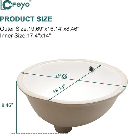 Undermount Oval Bathroom Sink 20''x16'' White Porcelain Ceramic Under Counter Sink for Bathroom Vanity, Small Bathroom Remodel and Replacement