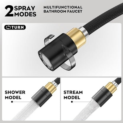 High Arc Bathroom Sink Faucet with Pull Down Sprayer, Tall Matte Black Single Handle Pull Out Faucet with Pop-Up Drain, 1 or 3 Hole Laundry Bar Basin Faucet with Deck Plate WE10CL-ZY-MB