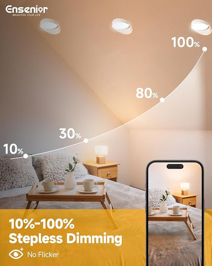 Ensenior 12 Pack 6 inch 5CCT LED Eyeball Recessed Lighting, 360°+90° Rotatable, Dimmable Gimbal Recessed Lights, CRI90+, Canless Angled Adjustable Ceiling Downlight, 1300LM, 13W=115W, 120V - ETL&FCC