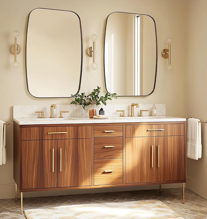 Bronze Bathroom Mirror, 24x32 Oblong Vanity Mirror with Stainless Steel Metal Frame, Oil Bronze Oval Mirror for Over Sink, Modern Anti Rust Wall Mounted