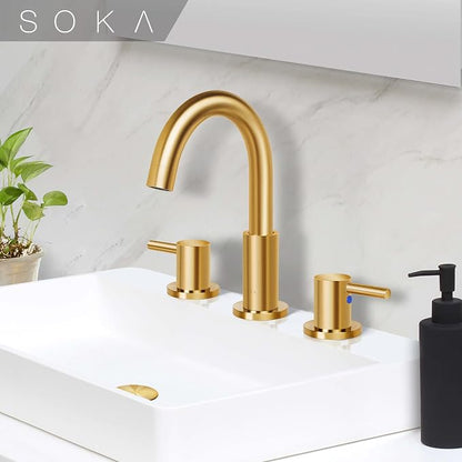 SOKA SK1B001AR Bathroom Sink faucets, 8 INCH Gooseneck - Lever, Gold + G