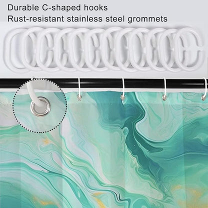 Turquoise Shower Curtain, Modern Teal and Gold Marble Shower Curtain for Bathroom Aesthetic Waterproof Shower Curtain Set with Hooks, 72x72 Inch