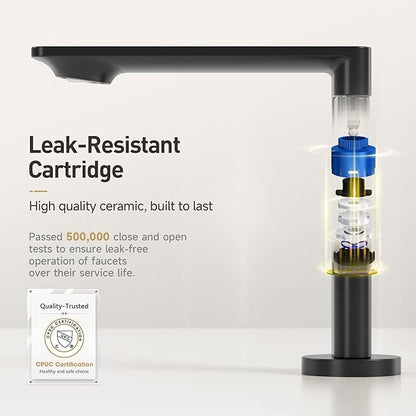 Modern Single Hole Bathroom Faucet | 5.3" Matte Black Luxury Vessel Sink Faucet with Solid Brass Body, Spot-Free Finish & Anti-Splash Design | Premium Ceramic Valve, 2 Pack | 1 or 3 Hole