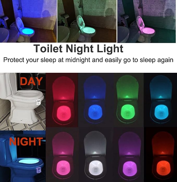 AUSAYE 2 Pack Toilet Light 8 Colors Change Led Nightlight, Motion Sensor Activated Toilet Bowl Night Lights, Bathroom Night Light for Mom Dad Kids Women