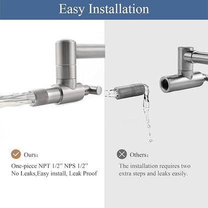 Pot Filler Faucets - for Kitchen, Sink, Stove and Bar with Brass Wall Mount Double Joint Swing Arms - Leak Free Designs with High-Flow Aerators - Retractable and Folding Save Space - Brushed Nickel