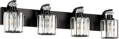 Black Bathroom Light Fixtures with K9 Crystal Lampshade Bathroom Lighting Over Mirror Vanity Lights for Living Room,Bedroom,Restroom,Hallway 4 Lights