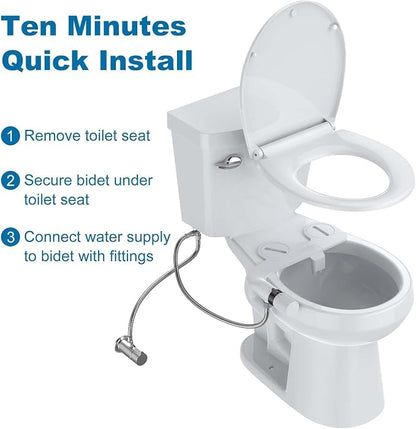 Bidet Attachment for Toilet, Non-Electric Dual Nozzle Bidet Sprayer with Adjustable Water Pressure, Cold Water Toilet Seat Attachment for Feminine and Personal Hygiene