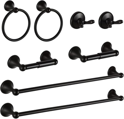 8 Piece Bathroom Accessory Set(Adjustable Towel Bar, Towel Ring, Toilet Paper Holder,Towel Hook), Wall Mounted Bathroom Hardware Accessories Set,Matte Black