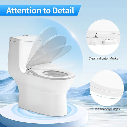 D-shaped Non-Electric Bidet Toilet Seat for Elongated Toilets | Non-Electric Swash Ecoseat Elongated Comfort Fit Toilet Seat，Dual Nozzle System