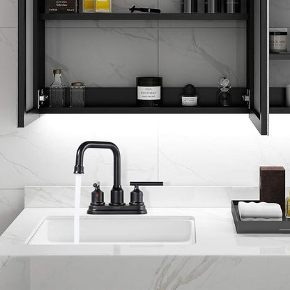 WOWOW Oil Rubbed Bronze Bathroom Faucet for Bathroom Sink Faucet 3 Hole Lavatory Faucet 2 Handle Vanity Faucet with Drain and Supply Hose Mixer Tap High Arc Swivel Spout