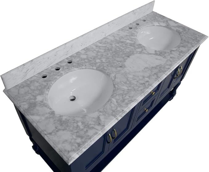 Beverly 60-inch Double Bathroom Vanity (Carrara/Royal Blue): Includes Royal Blue Cabinet with Authentic Italian Carrara Marble Countertop and White Ceramic Sinks
