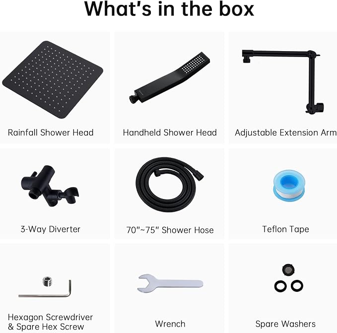 G-Promise All Metal 12 Inches Rainfall Shower Head with Handheld Combo | All Metal, Built to Last, Easy Install, Adjustable Height & Angle for All Heights, Extra Long Hose, Modern Upgrade