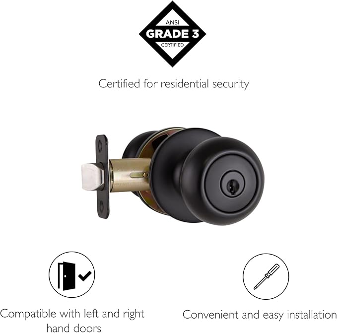 Design House 778936 Cambridge 2-Way Adjustable Entry Door Knob for Front Back Garage, Matte Black
