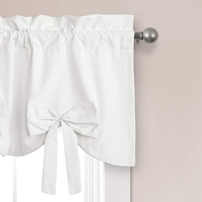 Lush Decor Melody Bow Valance Curtain 52" W x 18" L +3" White - Bow Curtains - Kitchen Valances for Windows - Coquette Valance Curtains for Bathroom
