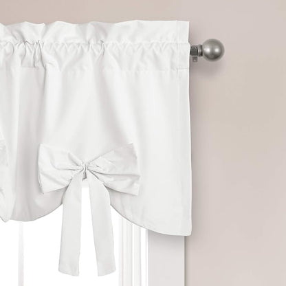 Lush Decor Melody Bow Valance Curtain 52" W x 18" L +3" White - Bow Curtains - Kitchen Valances for Windows - Coquette Valance Curtains for Bathroom