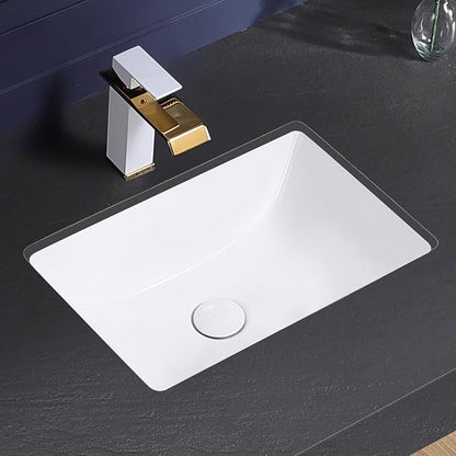 Undermount Bathroom Sink 18x13 Inch Vessel Sink White Porcelain Ceramic Under Counter Lavatory Vanity Sink Basin Rectangular Undermount Sinks with Overflow