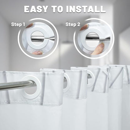 No Hook Grey Shadow Striped Shower Curtain with Snap in Liner Set - Hotel Shower Curtain and Liner Set with See Through Mesh Top Window,Machine Washable, 71x74 INCH