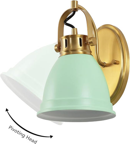 JONATHAN Y 7" Mint Green/Brass Gold 1-Light LED Vanity Light, Adjustable Wall Sconce for Bathroom Mirror, Farmhouse Bohemian Kitchen Light, Iron Black Bell Shade (JYL1114D)