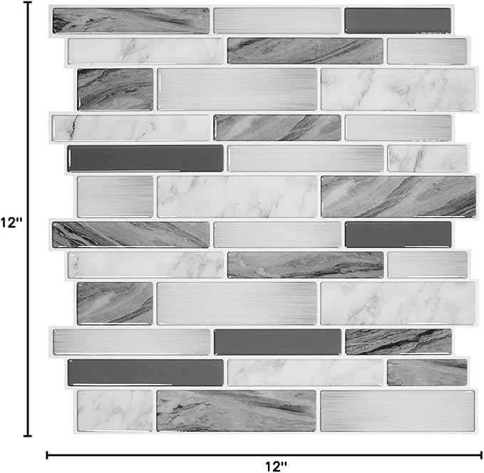 STICKGOO Thicker Design Peel and Stick Tile Backsplash, 12”×12”Stick on Backsplash for Kitchen, Self Adhesive Tile Stickers for Kitchen Backsplash and Bathroom(10 Sheets, Gray)