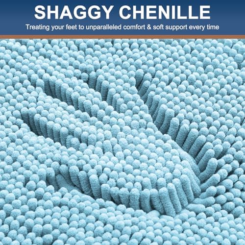 Smiry Luxury Chenille Toilet Rugs U-Shaped 20x20, Soft Absorbent Non-Slip Contour Bathroom Rugs for Toilet, Machine Washable Contoured Bath Mats, Sky Blue