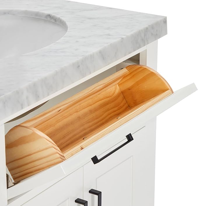 ARIEL Hepburn 66-inch Bathroom Vanity with Sink,Solid Wood, 1.5-inch Italian Carrara Marble Countertop & Backsplash, Double Oval Porcelain Sink, 4 Soft Closing Doors, 6 Dovetail Drawers, White