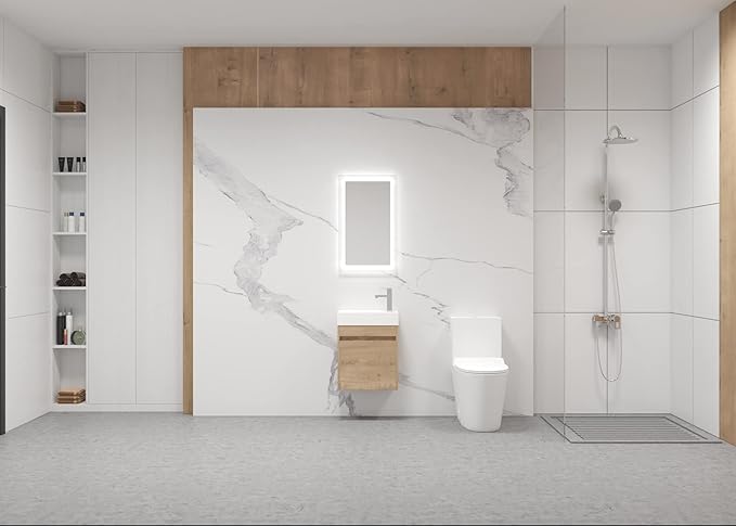 Wall Mount 18 Inch Bathroom Vanity W/Sink Combo for Small Space, Modern Design Vanity Cabinet Gel Basin Countertop, Float Mounting Design Cabinet Set with Single Soft Close Doors (without Faucet)