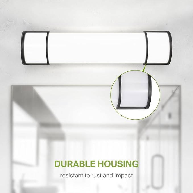 ASD LED 24" Vanity Flush Mount Light Fixture, Linear Bathroom Lighting Bar | 3CCT, Dimmable, Energy Star, ETL Listed | 25W 1950LM 3000-5000K 120V | Long Tube Bath Wall Sconce Over Mirror | Black