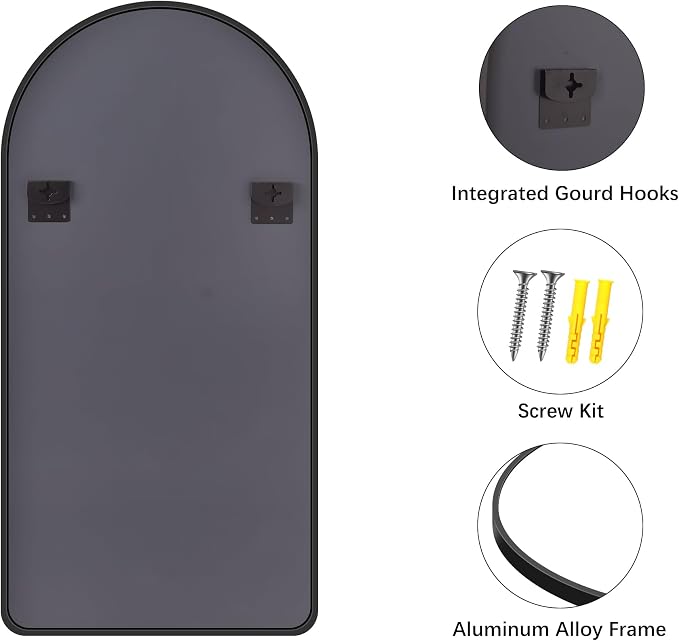 FORBATH Large Arched Wall Mirror 60x30 Inch, Black Arched Full Length Mirror with Aluminum Frame for Bedroom, Fireplace,Entryway,Living Room,Home Decor,Hanging or Leaning Against Wall