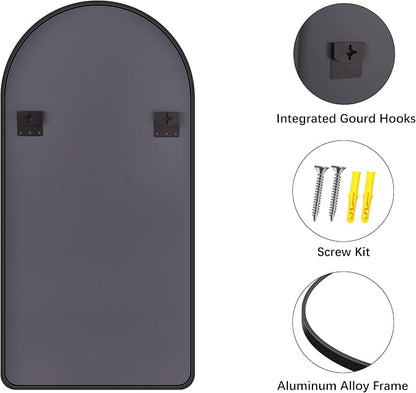 FORBATH Large Arched Wall Mirror 60x30 Inch, Black Arched Full Length Mirror with Aluminum Frame for Bedroom, Fireplace,Entryway,Living Room,Home Decor,Hanging or Leaning Against Wall