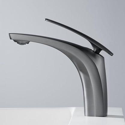 Single Handle Bathroom Faucets Brass Single Hole Faucet for Bathroom Sink Hot Cold Gun Gray