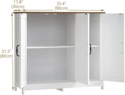 Farmhouse Buffet Storage Cabinet, 3-Door Sideboard Cabinet with Adjustable Shelves, Wood Countertop Freestanding Credenza for Kitchen, Living Room, White
