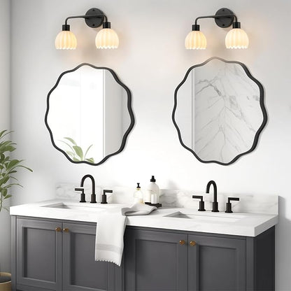 Black 2-Light Vanlity Light Over Mirror,Wall Sconces,Modern Bathroom Light Fixture with Milk White Glass Flower Shade,E26 Socket(Bulbs Not Included)