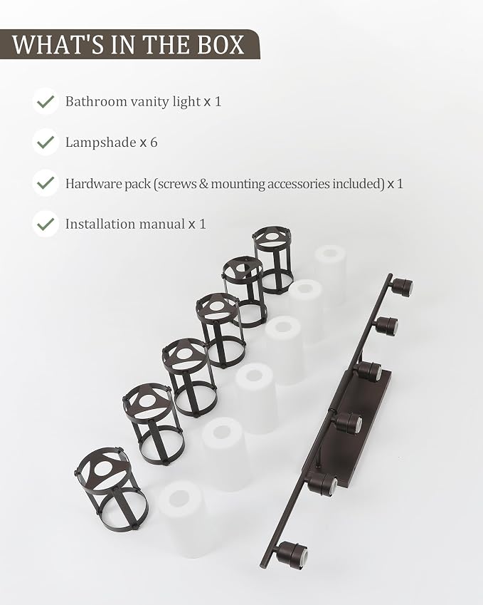 6-Light Oil Rubbed Bronze Bathroom Light Fixtures Over Mirror with Frosted Milk Glass and Metal Cage Shade, 42" UL-Listed Modern Farmhouse Wall Sconce for Bath, Hardwire E26, OS-3014ORBW-6W
