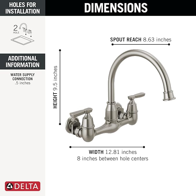 Delta Corin Wall Mount Kitchen Faucet, Brushed Nickel Stainless Steel, Single Handle, Model 22722LF-SS