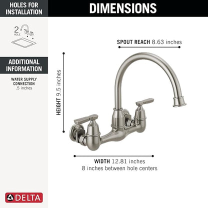 Delta Corin Wall Mount Kitchen Faucet, Brushed Nickel Stainless Steel, Single Handle, Model 22722LF-SS