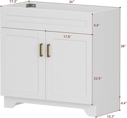 36 Inch Bathroom Vanity, Wooden Double Door Bathroom Storage Cabinet, Freestanding Cabinet Vanity Without Sink (White Without Sink, 36")