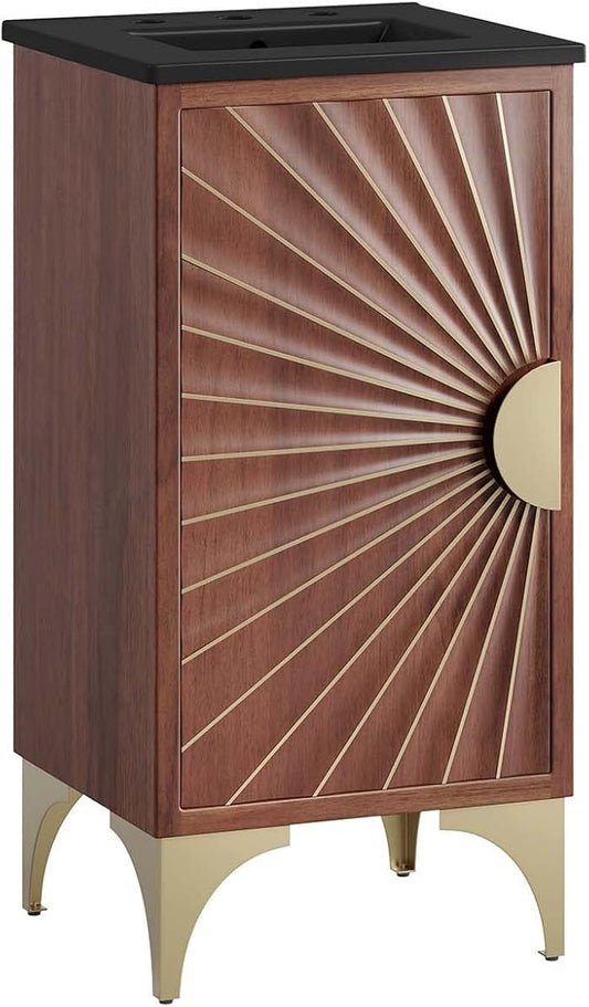 Modway Daylight Bathroom Vanity Cabinet with Ceramic Sink Basin, 18 Inch, Black Walnut