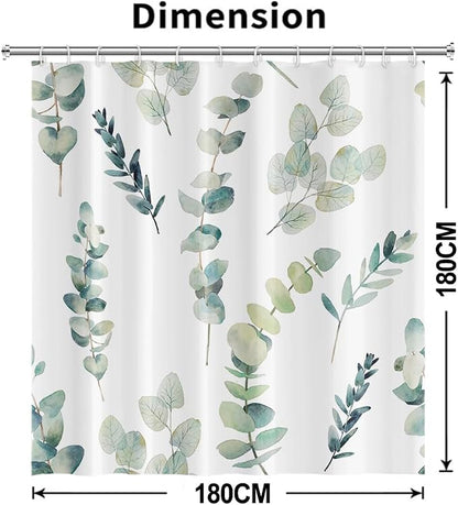 AWERT Shower Curtain Green Plants for Bathroom Waterproof Quick-Drying Eucalyptus Leaves Shower Curtain Set with Hooks 72x72 Inch