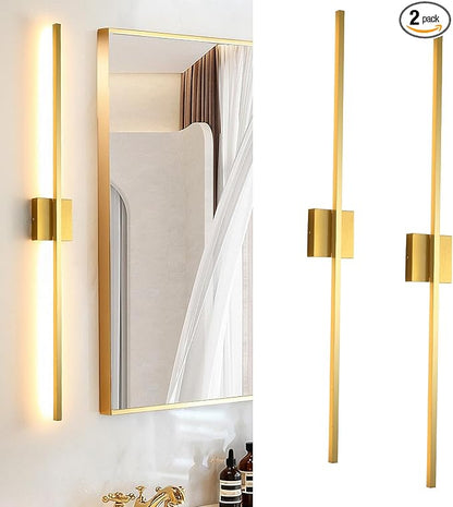 Wall Sconces Set of Two, LED Dimmable Sconces Wall Lighting, Brushed Gold Modern Wall Sconce Light for Bathroom, Living Room, Bedroom, Hardwied 3000K 40''