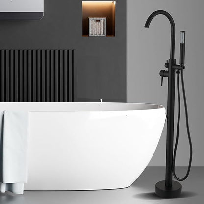 Freestanding Bathtub Faucet - Free Standing Tub Faucet with Swivel Gooseneck Spout and Cylinder Handheld for Bathroom Bathtubs, Matte Black