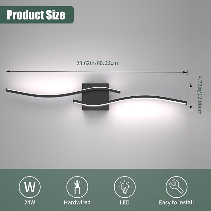 23inch Led Bathroom Vanity Light Bar, Matte Black 5CCT Dimmable 2700-6500K Vanity Lights for Bathroom, Modern Bathroom Light Fixtures Over Mirror Led Lighting Fixtures